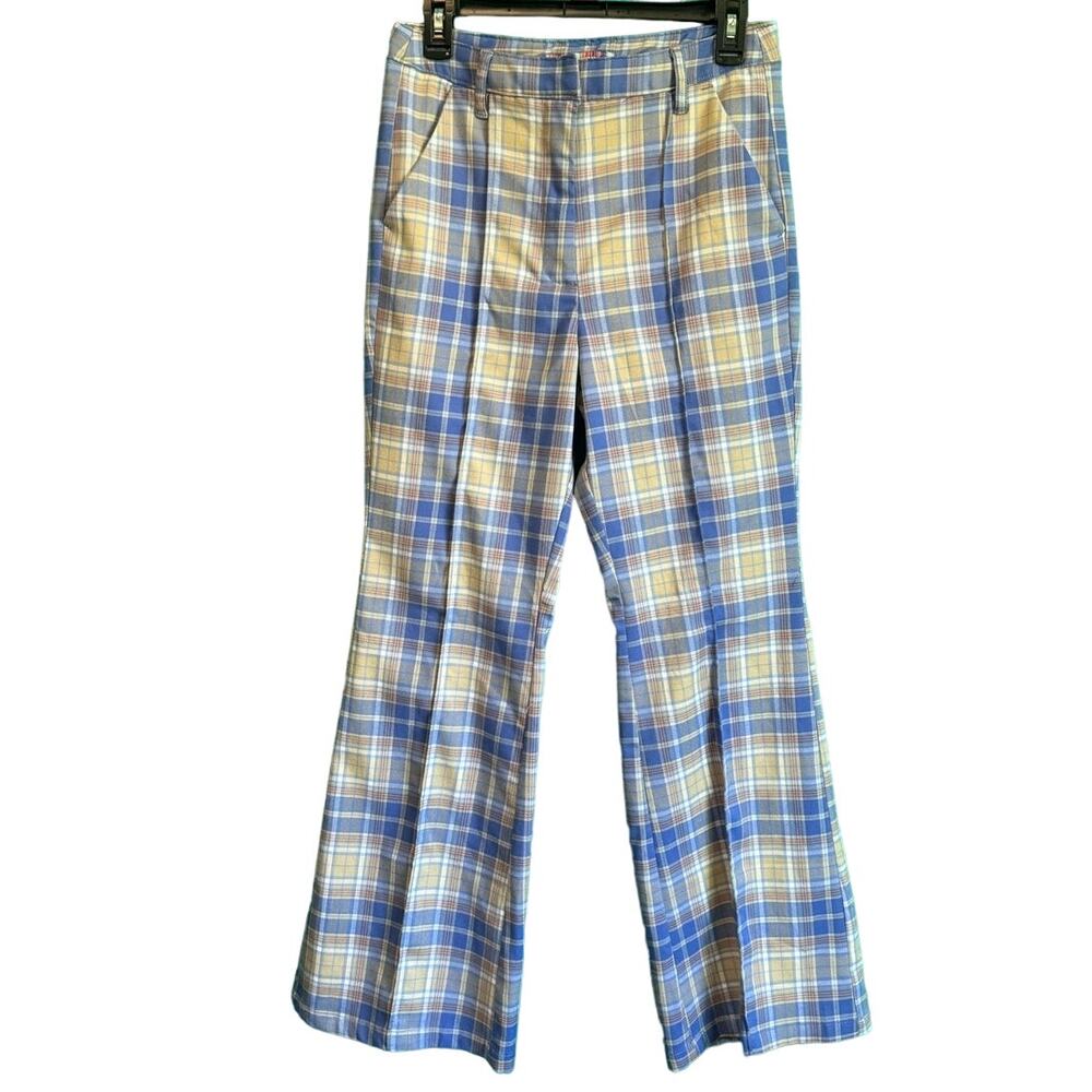 Urban Oufitters Sky Blue Plaid High Waist Flare Pants Women's 6